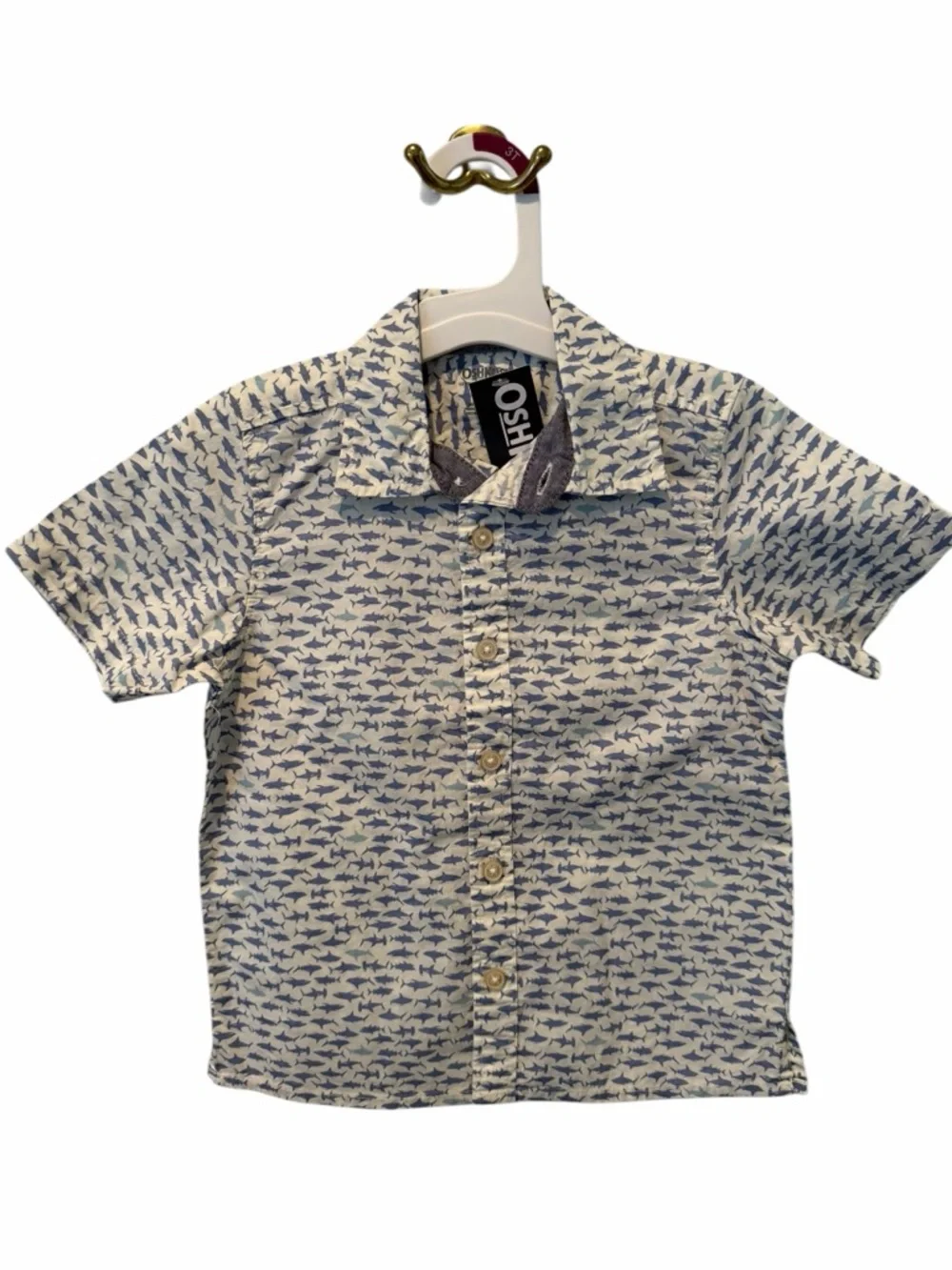 OshKosh Shark Print Button Front Shirt 3T NWT Blue White Cotton Toddler